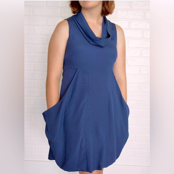 KENSIE ~ Gorgeous Blue Cowl Neck Swing Dress ~ Slouch Pockets ~ Size Small - Picture 1 of 6